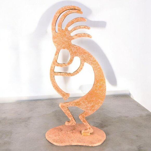 Kokopelli Tall Figurine Metal Art Statue Painted Brown Pink Primitive Style VTG - Picture 1 of 11